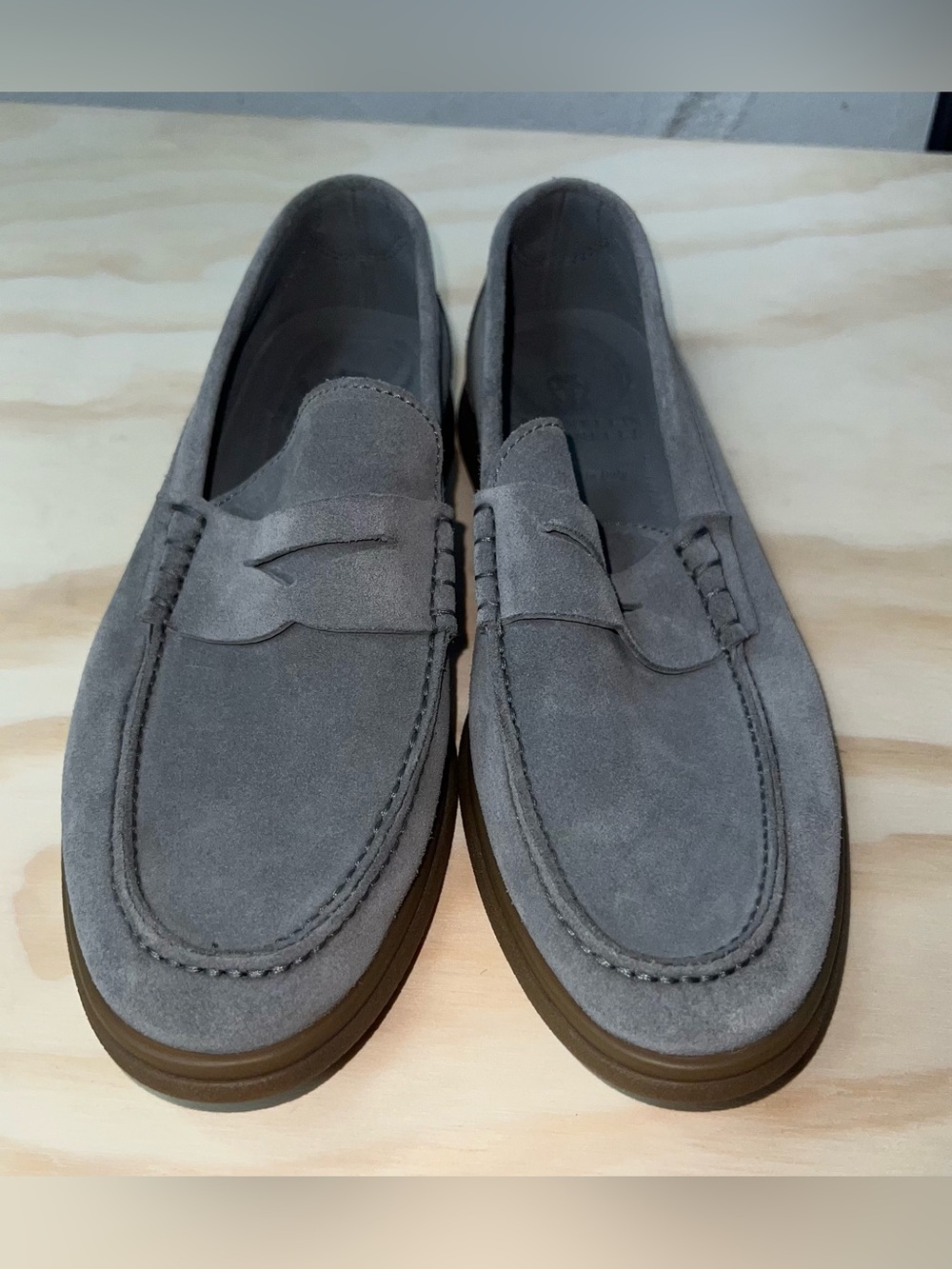 Brunello Cucinelli Suede Penny Loafers Mens Size EU 42 Grey Made In Italy
